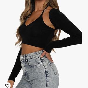 Halter top 2 in 1 with attached cropped sweater